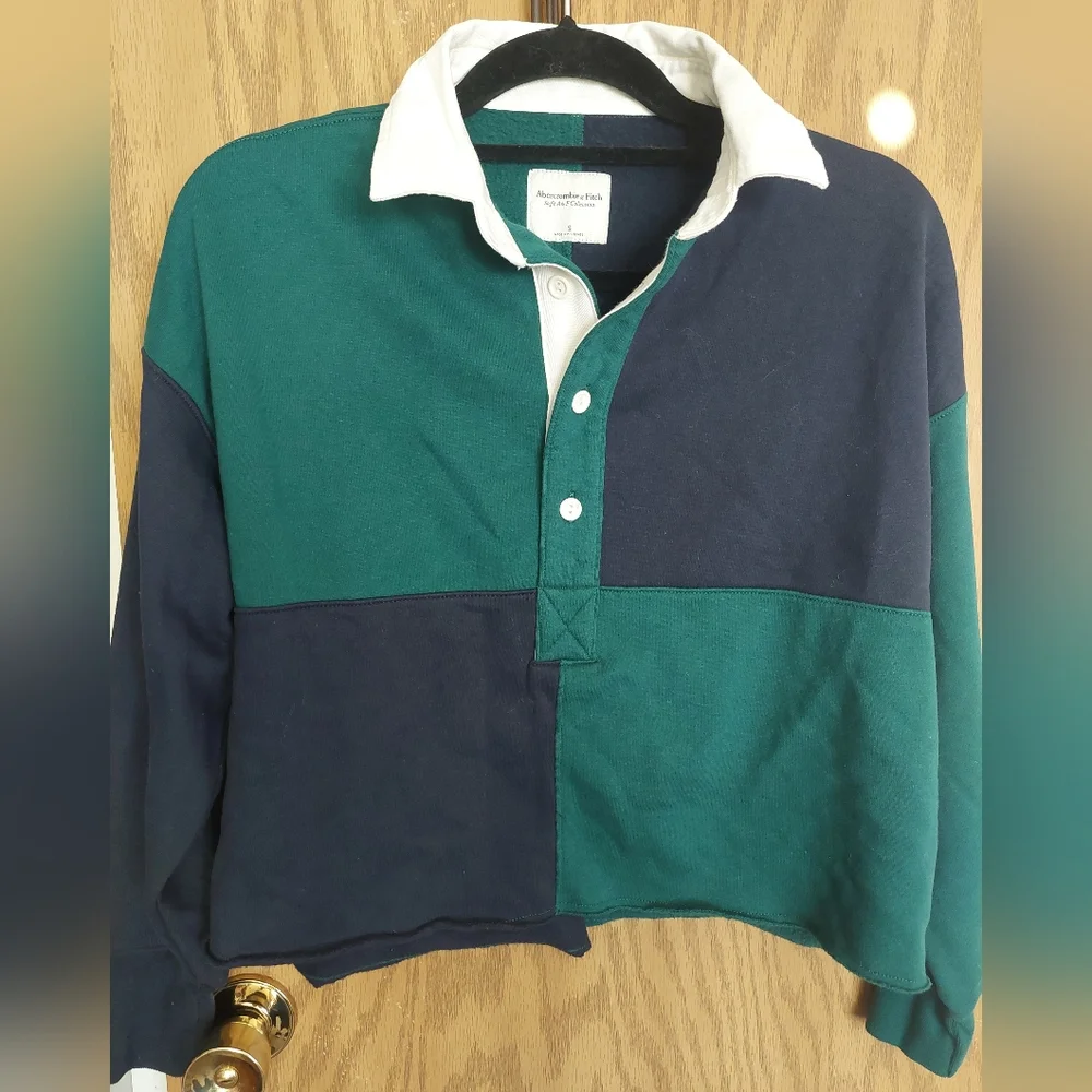 Abercrombie and Fitch cropped Rugby style color block preppy shirt sweatshirt - Picture 1 of 4